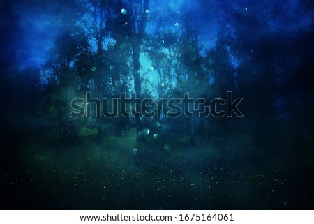 Abstract and mysterious background of blurred forest. Halloween concept and fairy tale