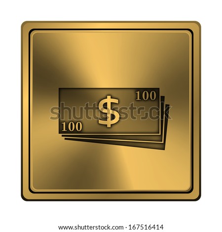 Square metallic icon with carved design on copper background