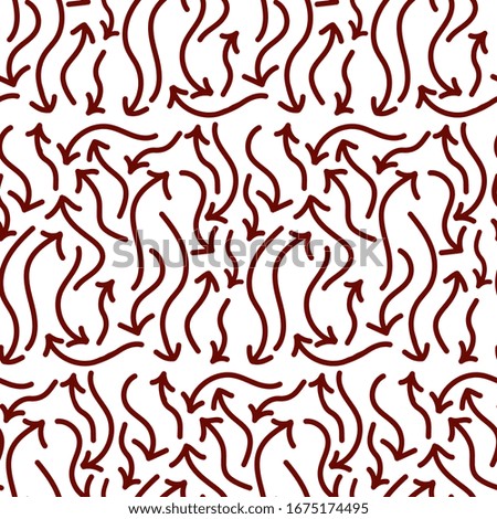 A seamless pattern of red arrows with hands drawn, on a white background, of different lengths and rounded, vector.