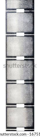 developed old nine and a half or 9.5mm filmstrip with middle or central perforation isolated on white background, safetyfilm retro film with empty frames, cinefilm from 1920s, real scan.
