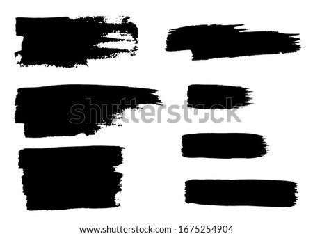 Vector Brush. Set of Black Ink Strokes. Grunge Dirty Stylish Elements. Vector Paintbrush Ink. Modern Textured Paint. Freehand Shapes. Distressed Banner. Geometric Shapes. Black Brush Stripes.