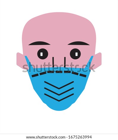 Vector cartoon illustration with, man or doctor wearing medical face mask protecting himself from virus, coronavirus. 