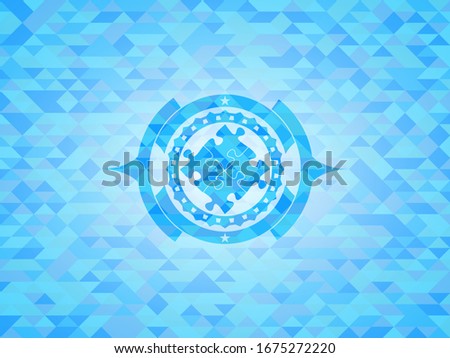 solution icon inside realistic light blue emblem. Mosaic background