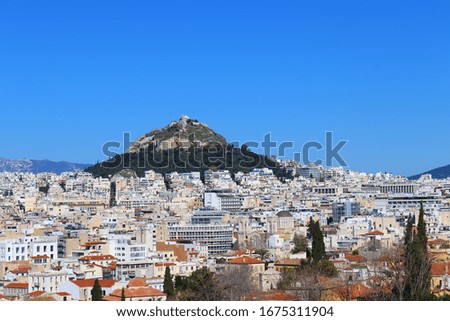 City of Athens in Greece with the hill of Lycabettus in the background