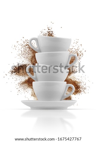 White and black coffee cup isolated  viewed from the front. Mockup for branding and logo presentation. 
