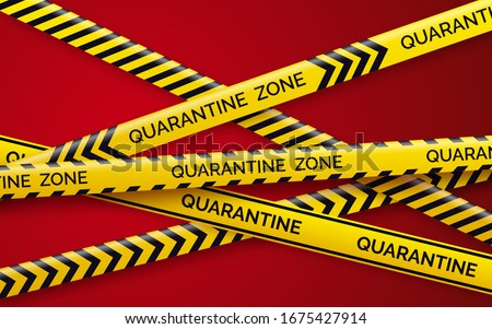 Danger tape quarantine. Warning tape fencing. Black and yellow vector diagonal stripes. Epidemic covid-19 orange tape with quarantine inscription Royalty-Free Stock Photo #1675427914