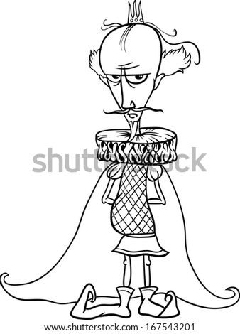 Black and White Cartoon Illustration of Funny King Fairytale Fantasy Character for Coloring Book