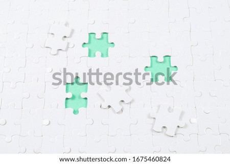 White puzzle background. Top view. 