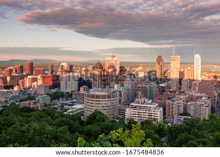 Panorama of Montreal at sunset. Montreal, Quebed, Canada.