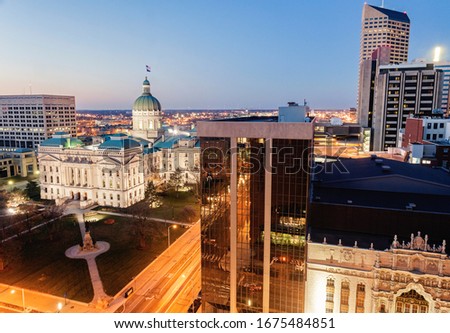 Indianapolis - State Capitol and downtown buildings. Indianapolis, Indiana, USA