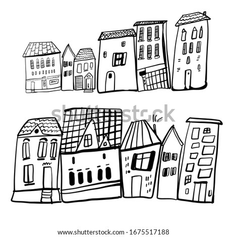 House illustration for your design. Small hand drawn line building drawing