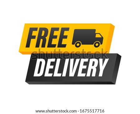 Free delivery. Badge with truck. Vector stock illustrtaion.