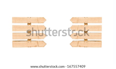 collection of various empty wooden sign on white background. each one is shot separately 