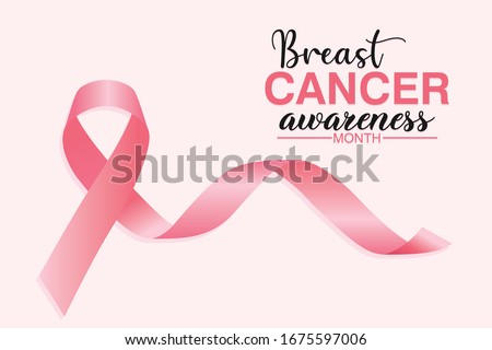 Breast cancer awareness month poster,  with pink ribbon background design. Vector Illustration