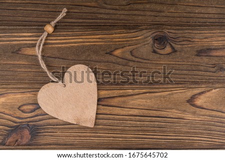 Wooden symbol heart, romantic message, valentines day. Copy space, lovers day