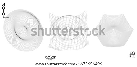 Abstract vector wire frame geometric shape set. Low poly mesh logo design. Futuristic object design element. 3D digital math model for science technology. Line art background.