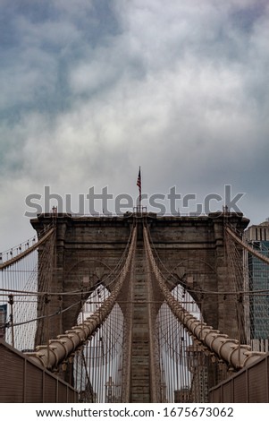Top of Brooklyn Bridge on a cloudy day 