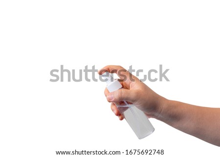 female hands using alcohol spray to prevent virus and bacteria Royalty-Free Stock Photo #1675692748