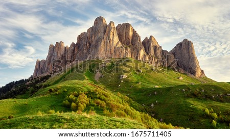 Summer landscape. Mountain with rocky peak Big Thach in summer season, Adygea, Russia. Royalty-Free Stock Photo #1675711405