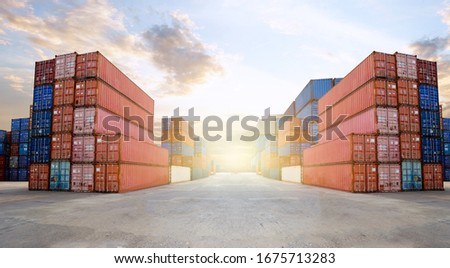 Transportation Logistics of international container cargo shipping and cargo plane in container yard, Freight transportation, International global shipping. Royalty-Free Stock Photo #1675713283