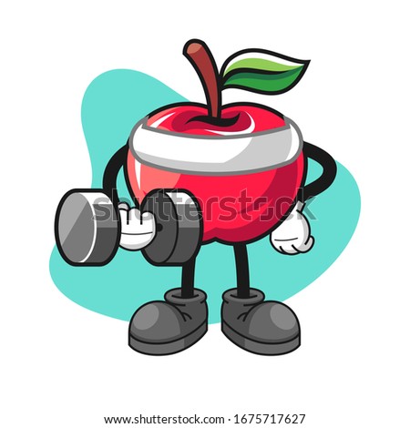 Apple cartoon character fitness with dumbell