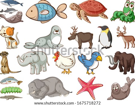 Large set of wildlife with many types of animals illustration