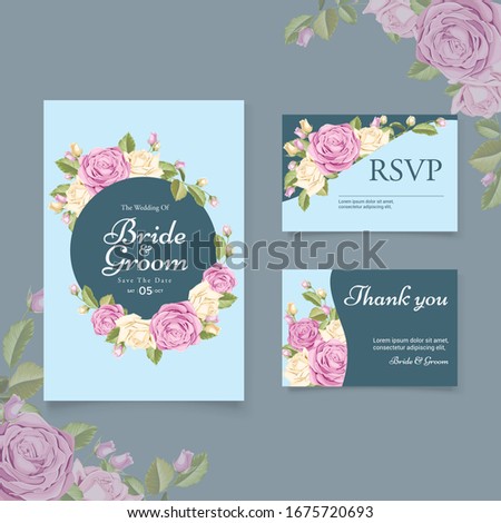 wedding card invitation vector template rose bundle save the date