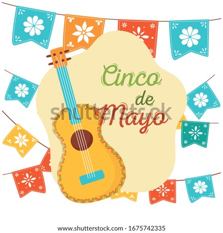 cinco de mayo guitar flowers in pennants decoration mexican celebration vector illustration
