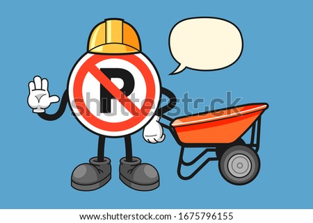 No parking sign cartoon character with stop hand gesture