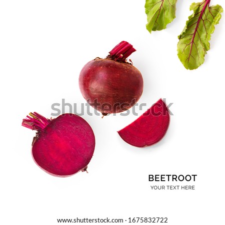 Creative layout made of beetroot on the white background. Flat lay. Food concept. Macro  concept. Royalty-Free Stock Photo #1675832722