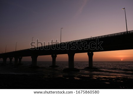 Bandra Worli Sea Link silhouette, Bridge of Mumbai City, Sunset