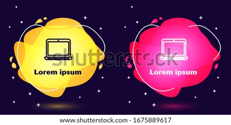 Set line Laptop icon isolated on blue background. Computer notebook with empty screen sign. Abstract banner with liquid shapes. Vector Illustration