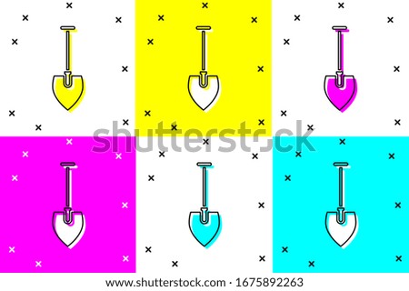 Set Shovel icon isolated on color background. Gardening tool. Tool for horticulture, agriculture, farming.  Vector Illustration