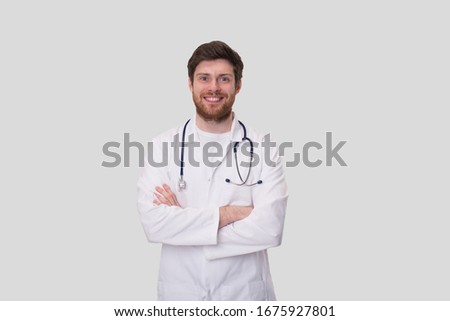 Man Doctor Smiling Hands Crossed Isolated Royalty-Free Stock Photo #1675927801