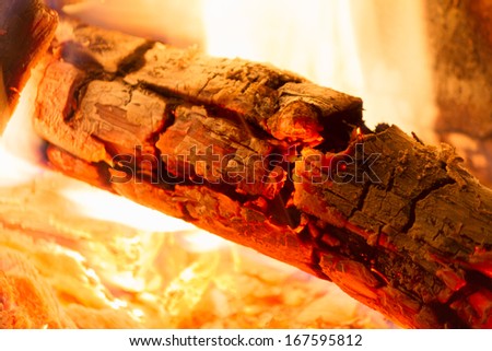 Burning firewood at campfire