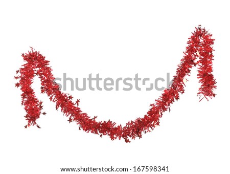 Christmas red tinsel with stars. Isolated on a white background. Royalty-Free Stock Photo #167598341
