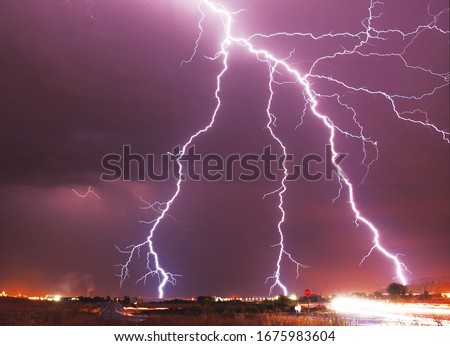 strong storm with amazing and dangerous lightning at night