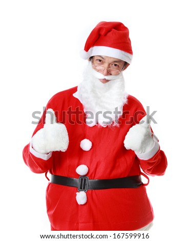 happy Santa Claus asian with thumb up, isolated on white background 