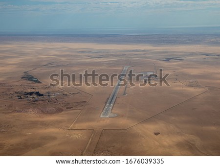 Aerial picture of the airport of Walfis Bay in western Namibia during summer