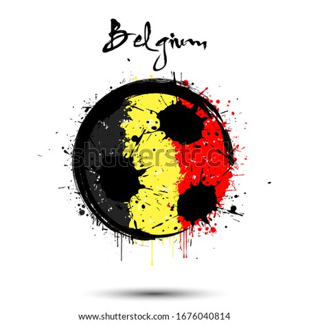 Abstract soccer ball painted in the colors of the Belgium flag. Flag of Belgium in the form of a soccer ball made of blots on an isolated background. Grunge style. Vector illustration