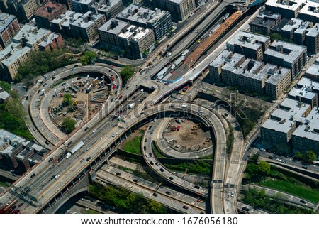 new york city bronx alexander hamilton bridge aerial view from helicopter
