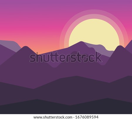 sunset flat mountains vector landscape