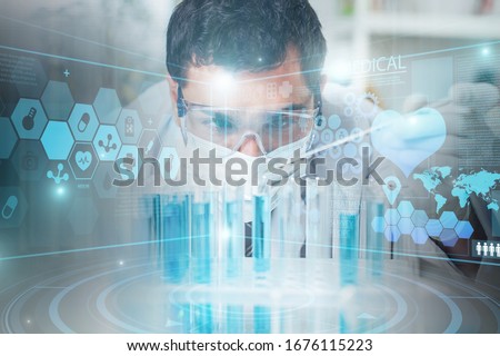 Science technology concept. Male scientist in the laboratory Royalty-Free Stock Photo #1676115223