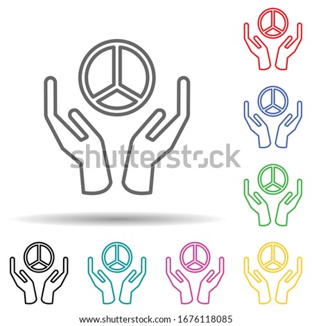 Hands and the sign of peace multi color set icon. Simple thin line, outline vector of human rights icons for ui and ux, website or mobile application