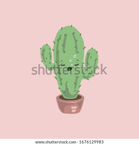 Sleepy cute cactus, little succulent