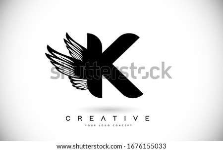 K Letter Logo with Wings. Creative Wing Letter K Logo icon Design Vector Illustration.