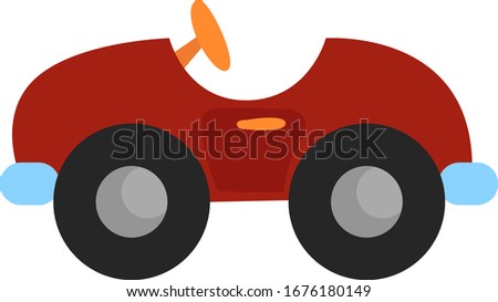 Toy red car, illustration, vector on white background.