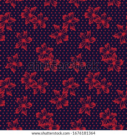 Botanical Floral seamless Pattern with dotted background for fashion prints, swimwear, backgrounds, websites, wallpaper, crafts