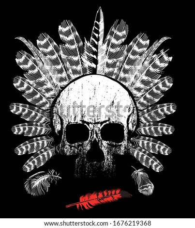Vector illustration of biker design of a indian chief skull isolated on black