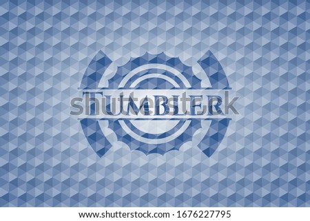 Tumbler blue emblem or badge with abstract geometric polygonal pattern background. Vector Illustration. Detailed.